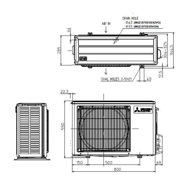Подов климатик Mitsubishi Electric MFZ-KT25VG/SUZ-M25VA,9000 BTU, Клас А++/А+, 19 dB, Фреон R32